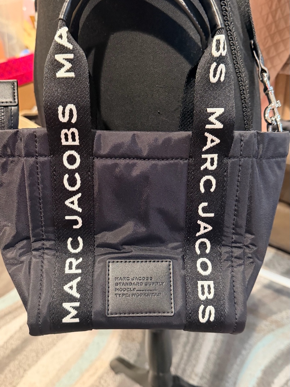 Marc Jacobs Black Nylon Tote with White Logo Straps